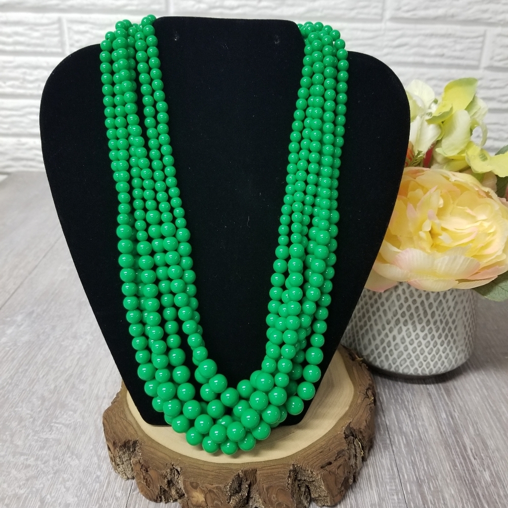 Vintage six strand green graduated beaded necklace